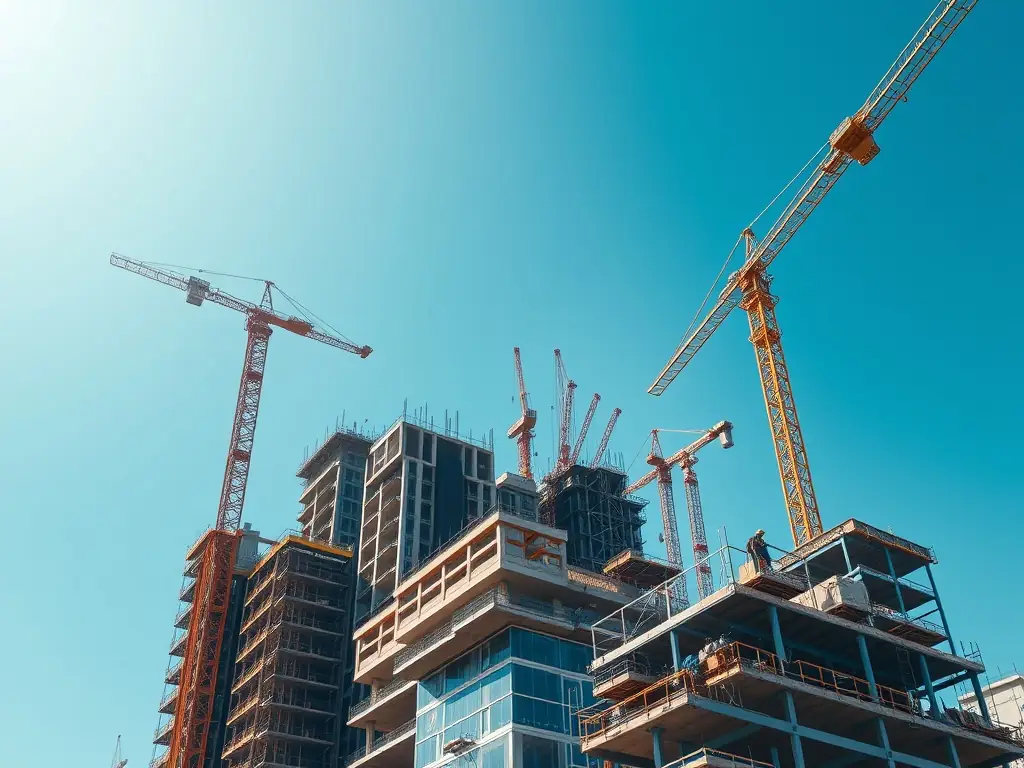 An aerial view of a construction site being mapped by a drone, showcasing Amped Aerial's high-accuracy mapping capabilities and its applications in construction and surveying.