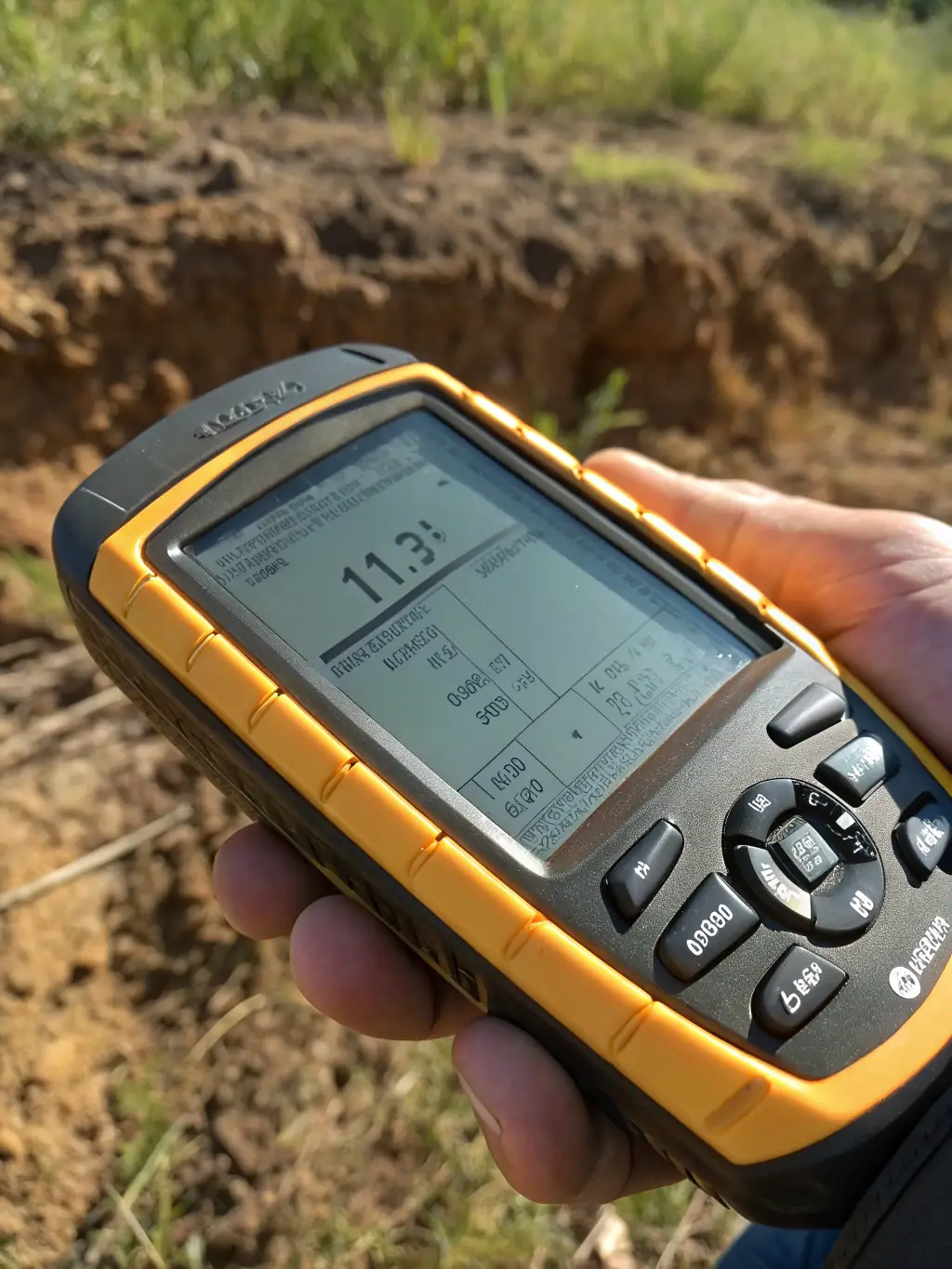 An Emlid Reach RS2+ GNSS receiver set up on a tripod, demonstrating its rugged design and precise positioning capabilities, used by Amped Aerial for georeferencing.